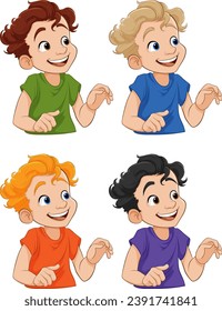 Un alegre niño de dibujos animados vectoriales con una ilustración de medio cuerpo