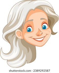 A cheerful vector cartoon depiction of an elderly woman