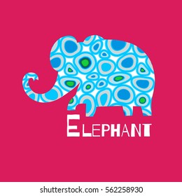Cheerful vector elephant. Silhouette of elephant with a drops ornament. Use for decorating of invitations, cards, decoration for bags, clothes, posters, t-shirts.