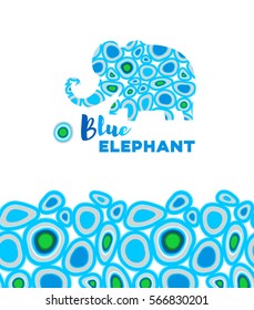 Cheerful vector elephant. Silhouette of elephant with a drops ornament. Use for decorating of invitations, cards, decoration for bags, clothes, posters, t-shirts.