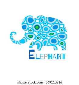Cheerful vector elephant. Silhouette of elephant with a drops ornament. Use for decorating of invitations, cards, decoration for bags, clothes, posters, t-shirts.