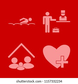 cheerful vector icons set. with family home, swimming, check in hotel and favorites in set