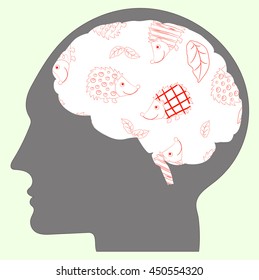 Cheerful vector illustration about hedgehogs in human brains