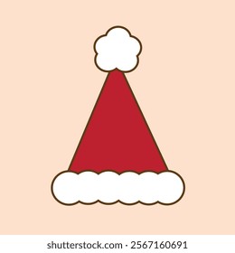 A cheerful vector illustration of a classic Christmas hat, featuring the iconic red and white design with fluffy fur trim and a playful pom-pom on top