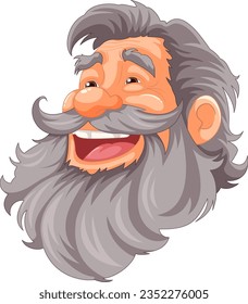 A cheerful vector illustration of an elderly man with a beard and mustache