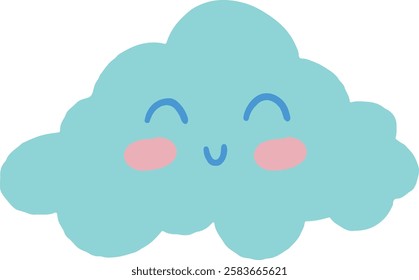 cheerful vector illustration of a fluffy cloud with a smiling face. This design conveys happiness, calmness, and a friendly atmosphere, making it ideal for children's content, weather icons, branding.