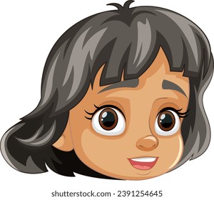 A cheerful vector illustration of a girl with adorable black short hair