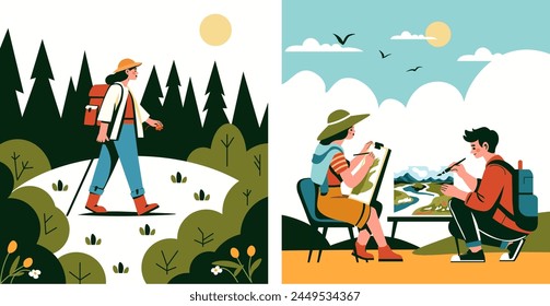 A cheerful vector illustration showcasing families engaged in outdoor leisure activities, ideal for family and travel guides.
