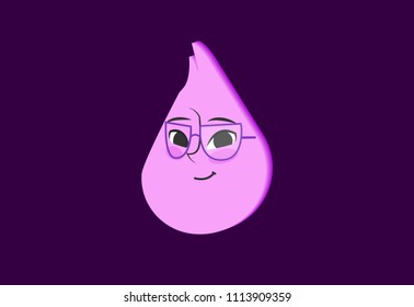 Cheerful vector smiley. Purple character. Female character.
