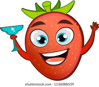 Cheerful vector summer strawberry on the white background
