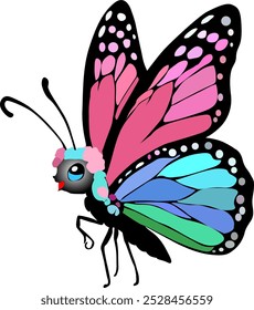 Cheerful and vibrant butterfly character with big eyes