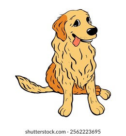 A cheerful and vibrant cartoon illustration featuring an adorable Golden Retriever dog.Vector illustration. Pet shop