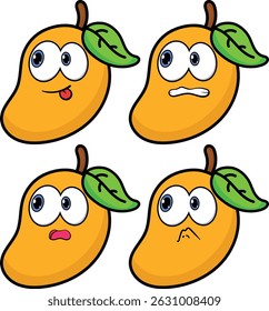 A cheerful and vibrant cartoon mango vector illustration with a playful kawaii style