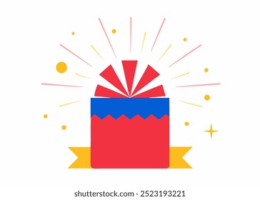 A cheerful, vibrant illustration of an open gift box with festive confetti bursting out, ideal for celebrations, promotions, and adding a touch of joy to your designs.