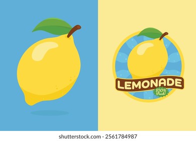 A cheerful and vibrant vector illustration of a lemon fruit, perfect for branding, food-related projects, and summer designs. Includes a single lemon and a vintage-style lemonade label.