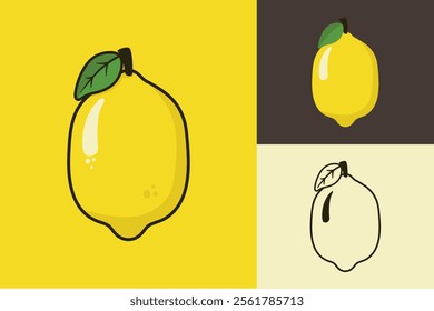 A cheerful and vibrant vector illustration of a lemon fruit with three different design style, perfect for branding, print, food-related projects, and summer designs. 