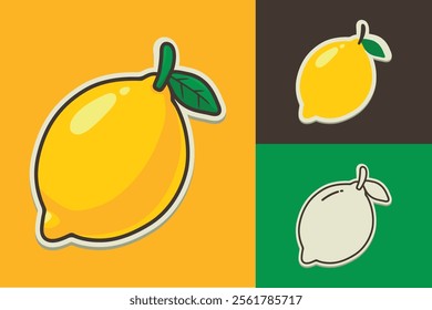 A cheerful and vibrant vector illustration of a lemon fruit with three different design style, perfect for branding, print, food-related projects, and summer designs. 