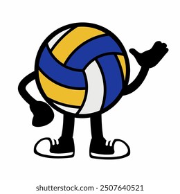 A cheerful "Volley Ball Mascot Character 3" in cartoon vector style, ideal for sports branding, team logos, and promotions, adding energy and fun to any design.