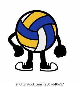 A cheerful "Volley Ball Mascot Character 4" in cartoon vector style, ideal for sports branding, team logos, and promotions, adding energy and fun to any design.