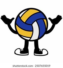 A cheerful "Volley Ball Mascot Character 12" in cartoon vector style, ideal for sports branding, team logos, and promotions, adding energy and fun to any design.