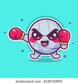 cheerful volleyball ball character mascot playing boxing sport isolated cartoon