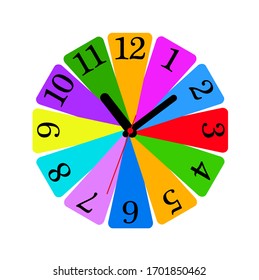 Cheerful wall clock with colorful numbers.