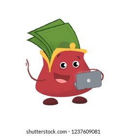 Cheerful wallet with laptop. Donation, cashback, budget. Can be used for topics like online shopping, payment, transaction