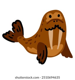 cheerful walrus. Arctic animal, cartoon design. Vector illustration isolated on white background.