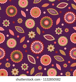 Cheerful warm pattern, seamless vector repeat. Clean design with flowers and leaves.