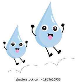 Cheerful water drop character. Adorable illustration, idea for mascot, emoticon, expression, icon, button, cartoon or comic character, element of kids book, water chemistry and science for children