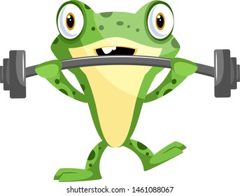 Cheerful for weightlifting with some weights, illustration, vector on white background.