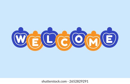 Cheerful "WELCOME" text in rounded, bubble-style letters with playful blue and orange tones. This friendly, inviting design is ideal for websites, presentations, invitations, or children's content.