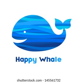 Cheerful whale. Silhouette of an whale with a abstract wave ornament. Place for your text. It can be used for decorating of invitations, greeting cards, decoration for bags and clothes.