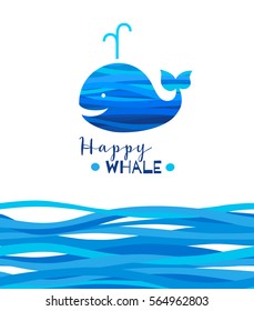 Cheerful whale. Silhouette with an abstract wave ornament. Place for your text. Decor for invitations, greeting cards, decoration for bags, clothes, t-shirt.