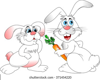 cheerful white rabbit with blue eyes, vector and illustration 
