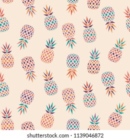 Cheerful, wild abstract pineapple vector pattern on cream colored plain background, seamless repeat. Cool & fresh summer design, suitable for all kind of surfaces and fashion. 