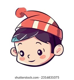 Alegre mascota de elfos de invierno sonriendo con el icono del gorro aislado