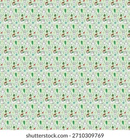 Cheerful winter themed seamless pattern with snowmen and christmas trees