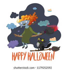 cheerful witch with a cat