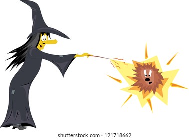 Cheerful witch with magic pet.