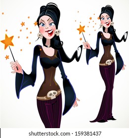 Cheerful witch puts spell