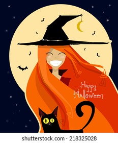 Cheerful witch with red hair