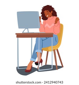 El Personaje Alegre De La Mujer En El Monitor De Pc Exuda Confianza Cuando Pasa Con Éxito Su Prueba De Conducción Escolar, Una Sonrisa Radiante Que Refleja Su Logro. Ilustración de vectores de personas de caricatura