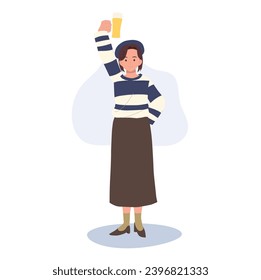 Cheerful Woman Enjoying Beer.  Smiling Woman with Beer Glass, Perfect for Party Invitations