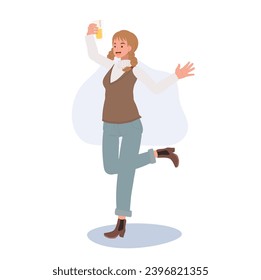 Cheerful Woman Enjoying Beer.  Smiling Woman with Beer Glass, Perfect for Party Invitations