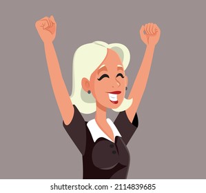 
Cheerful Woman Expressing Excitement and Happiness Vector Cartoon. Happy lady feeling extraordinary achieving her goals
