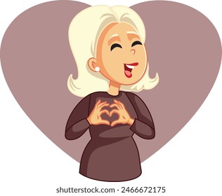 
Cheerful Woman Making a Heart Sign Vector Cartoon Design. Happy wife feeling positive emotions making a heartfelt gesture
