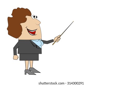 cheerful woman with a pointer in hand, vector illustration