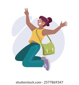 Cheerful Woman Student Character with Bag Jump with Joy Vector Illustration