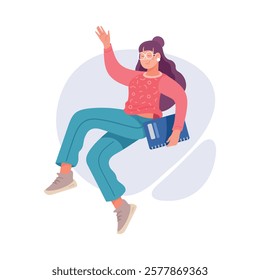 Cheerful Woman Student Character with Notebook Jump with Joy Vector Illustration